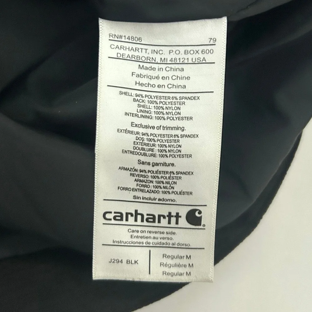 Carhartt Jacket Mens Medium Black J294 Hybrid‎ Quilted Softshell Hooded Full Zip